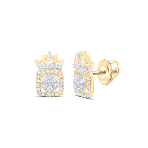 10kt Yellow Gold Womens Round Diamond Crown Earrings 1/3 Cttw