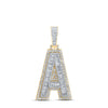 10kt Yellow Gold Mens Baguette Diamond A Initial Letter Charm Pendant 2-5/8 Cttw