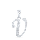 10kt White Gold Womens Round Diamond V Initial Letter Pendant 1/8 Cttw