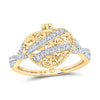 10kt Yellow Gold Womens Round Diamond Locket Heart Ring 1/3 Cttw