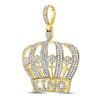 10kt Yellow Gold Mens Round Diamond King Crown Charm Pendant 1 Cttw