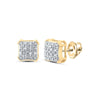 10kt Yellow Gold Round Diamond Square Earrings 1/10 Cttw