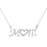 10kt White Gold Womens Round Diamond Mom Necklace 1/20 Cttw