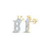 10kt Yellow Gold Womens Round Diamond B Crown Letter Earrings 1/5 Cttw