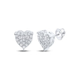 10kt White Gold Womens Round Diamond Heart Earrings 1/2 Cttw