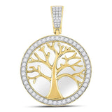 10kt Yellow Gold Mens Round Diamond Tree of Life Circle Charm Pendant 3/4 Cttw