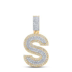10kt Two-tone Gold Mens Round Diamond S Initial Letter Pendant 1/2 Cttw