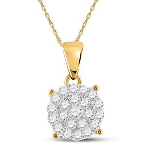 10kt Yellow Gold Womens Round Diamond Cluster Pendant 3/4 Cttw