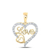 10kt Yellow Gold Womens Round Diamond Love Heart Pendant 3/8 Cttw