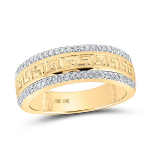 14kt Yellow Gold Mens Round Diamond Greek Key Band Ring 1/3 Cttw