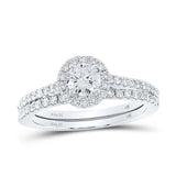 14kt White Gold Round Diamond Halo Bridal Wedding Ring Band Set 1 Cttw