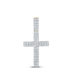 10kt Yellow Gold Mens Round Diamond Cross Charm Pendant 1 Cttw