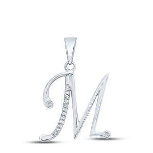 10kt White Gold Womens Round Diamond M Initial Letter Pendant 1/20 Cttw