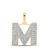 10kt Yellow Gold Mens Baguette Diamond M Initial Letter Charm Pendant 3/4 Cttw