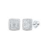 10kt White Gold Womens Round Diamond Square Earrings 3/8 Cttw