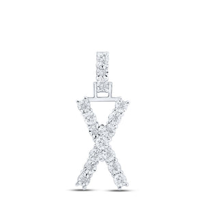 10kt White Gold Womens Round Diamond X Initial Letter Pendant 1/12 Cttw