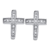 Sterling Silver Womens Round Diamond Cross Earrings 1/20 Cttw