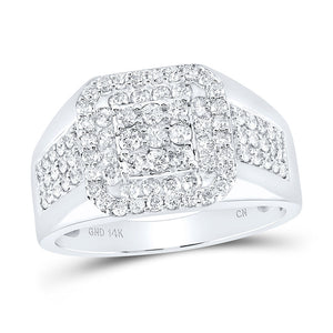 14kt White Gold Mens Round Diamond Square Ring 1-1/4 Cttw