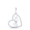 10kt White Gold Womens Round Diamond Mom Heart Pendant 1/8 Cttw