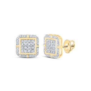 10kt Yellow Gold Womens Round Diamond Square Earrings 1/4 Cttw