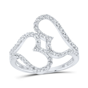 10kt White Gold Womens Round Diamond Heart Ring 1/2 Cttw