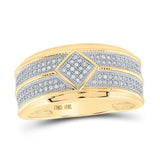 10kt Yellow Gold Mens Round Diamond Offset Square Band Ring 1/3 Cttw