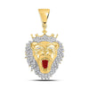 10kt Yellow Gold Mens Round Diamond King Lion Crown Charm Pendant 1 Cttw