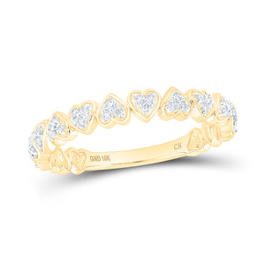 10kt Yellow Gold Womens Round Diamond Heart Stackable Band Ring 1/8 Cttw