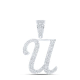 10kt White Gold Mens Round Diamond U Initial Letter Charm Pendant 1 Cttw