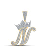 10kt Two-tone Gold Mens Round Diamond Crown N Letter Charm Pendant 1-3/8 Cttw