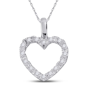 14kt White Gold Womens Round Diamond Heart Pendant 1/10 Cttw
