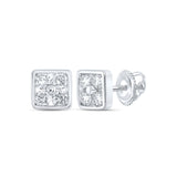 10kt White Gold Womens Round Diamond Square Earrings 1/4 Cttw