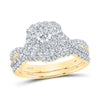 14kt Yellow Gold Round Diamond Square Halo Bridal Wedding Ring Band Set 1 Cttw