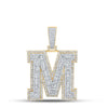 10kt Two-tone Gold Mens Baguette Diamond M Initial Letter Charm Pendant 2-7/8 Cttw