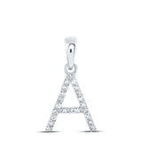 10kt White Gold Womens Round Diamond A Initial Letter Pendant 1/10 Cttw