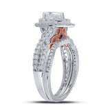 14kt Two-tone Gold Pear Diamond Halo Bridal Wedding Ring Band Set 1 Cttw