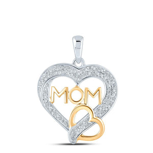 10kt Two-tone Gold Womens Round Diamond Heart Mom Pendant 1/4 Cttw