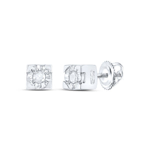 Sterling Silver Womens Round Diamond Solitaire Stud Earrings 1/20 Cttw