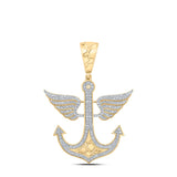 10kt Yellow Gold Mens Round Diamond Anchor Wing Charm Pendant 1/2 Cttw