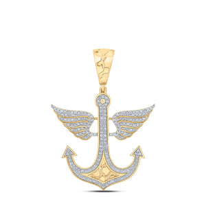 10kt Yellow Gold Mens Round Diamond Anchor Wing Charm Pendant 1/2 Cttw