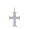 10kt Yellow Gold Mens Baguette Diamond Cross Charm Pendant 1-7/8 Cttw