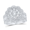 10kt White Gold Round Diamond Cluster Bridal Wedding Ring Band Set 2 Cttw