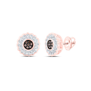 10kt Rose Gold Womens Round Brown Diamond Circle Earrings 1/6 Cttw