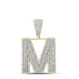 10kt Two-tone Gold Mens Round Diamond Initial M Letter Charm Pendant 1-1/5 Cttw