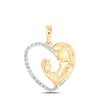 10kt Yellow Gold Womens Round Diamond Mom Child Heart Pendant 1/10 Cttw