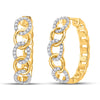 10kt Yellow Gold Womens Round Diamond Cuban Curb Link Hoop Earrings 1/5 Cttw