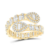 10kt Yellow Gold Womens Baguette Diamond Pear Cuff Band Ring 1 Cttw