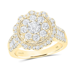 14kt Yellow Gold Womens Round Diamond Flower Cluster Ring 1-5/8 Cttw