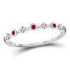 10kt White Gold Womens Round Ruby Dot Flower Stackable Band Ring 1/12 Cttw