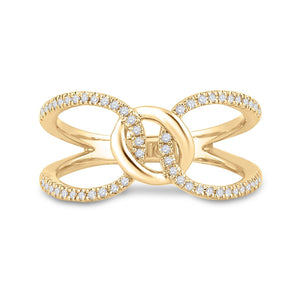 14kt Yellow Gold Womens Round Diamond Negative Space Link Fashion Ring 1/6 Cttw